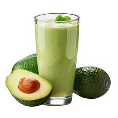 Avocado smoothie with fresh ingredients, white isolated background transparent background