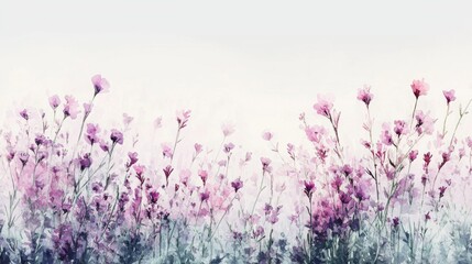 A serene landscape filled with delicate pastel flowers swaying gently in the breeze, creating a tranquil and calming atmosphere.