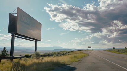 arge blank billboard on road with city view background