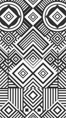 Geometric optical seamless pattern, black and white vector background.