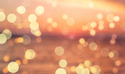 Sunset over the sea, sunny bokeh