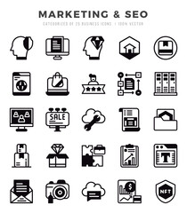 Collection of Marketing & SEO 25 Lineal Filled Icons Pack.