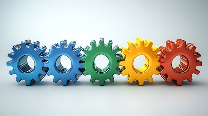 Spinning metallic gears teamwork technology success and precision concept representing innovative synergy