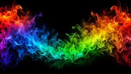 Fototapeta premium Fire in rainbow colors on a black background.