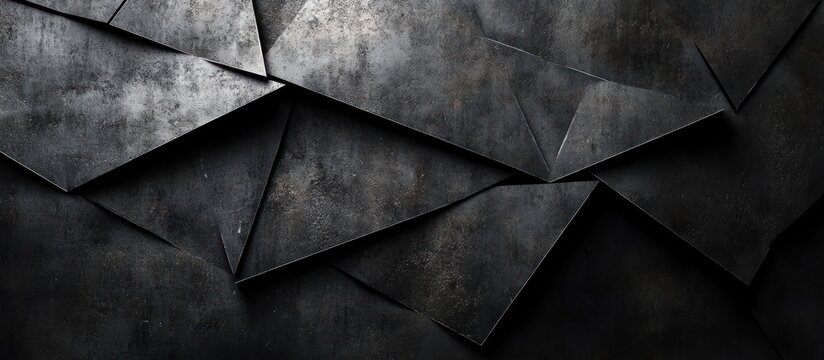 Abstract background of dark grey metallic triangular shapes.