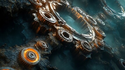 Interlocking metal gears in rotation representing the seamless interaction of technology and teamwork