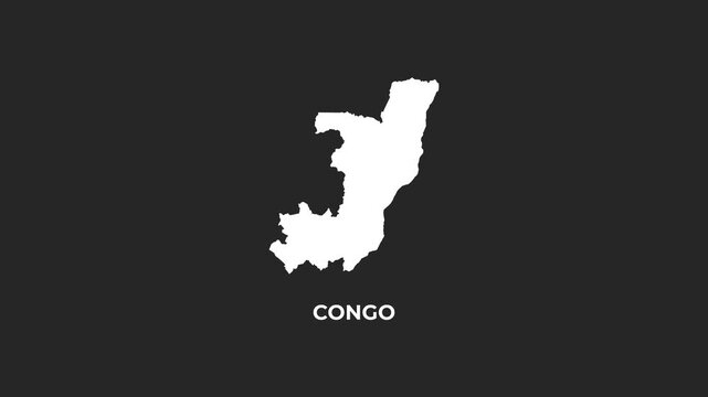 White CONGO Map with Zoom Up Animation Isolated on dark Background