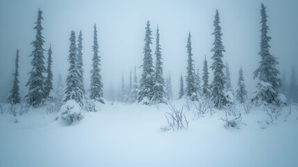 Obraz premium Snowy Forest Landscape, trees, winter, nature, cold, frost