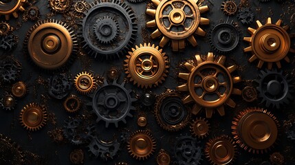 3D metallic gears interlocking in rotation symbolizing success teamwork concept in technology and efficiency