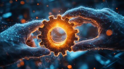 Dynamic gear motion symbolizing synergy teamwork success concept in the realm of technology