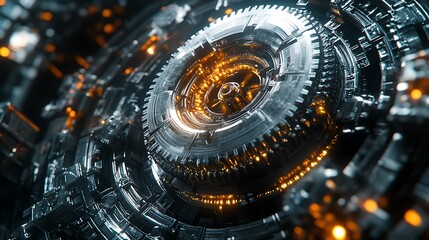 3D render of dynamic metal gear rotation teamwork success and technology synergy concept