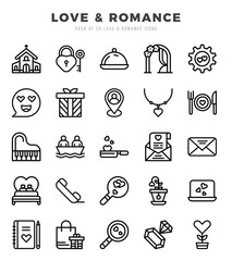 Love & Romance Lineal icons collection. 25 icon set in a Lineal design.