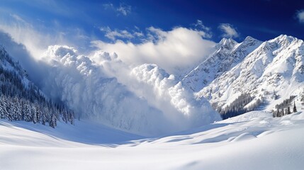 Obraz premium A powerful avalanche cascading down a snow-covered mountain