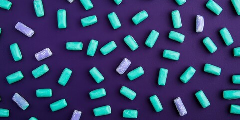 Colorful Gum Pieces on Purple Background - Vibrant Patterns in Stock Photography