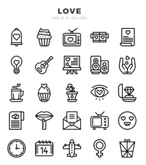 Set of Love Icons. Simple Lineal art style icons pack.