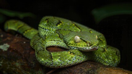 Obraz premium Close-up Portrait of a Green Pit Viper