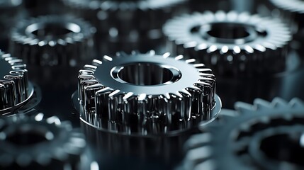 Rotating polished metal gears teamwork technology success concept illustrating efficient collaboration