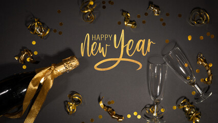HAPPY NEW YEAR 2025 Silvester Sylvester New Year's eve greeting card  - Golden champagne bottle,...