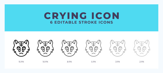 Cry cat icon symbol. Isolated. Vector illustration with editable stroke.