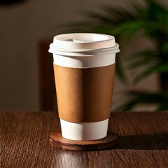 Modern Disposable Takeout Coffee Cup and Holder Mockup
