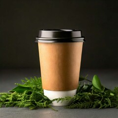 Modern Disposable Takeout Coffee Cup and Holder Mockup