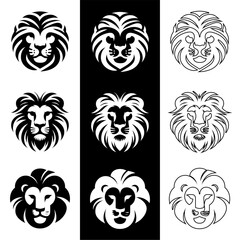 Icon logo Leon set silhouette vector black and white line art 