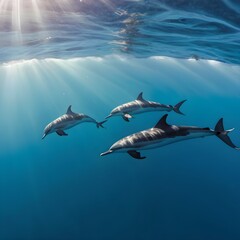 Fototapeta premium Playful Pod of Dolphins in Tropical Waters