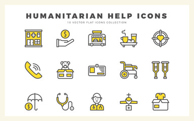 15 Humanitarian Help Two Color icons pack. vector illustration.