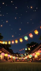 Colorful lantern festival night celebration with starry sky in traditional courtyard