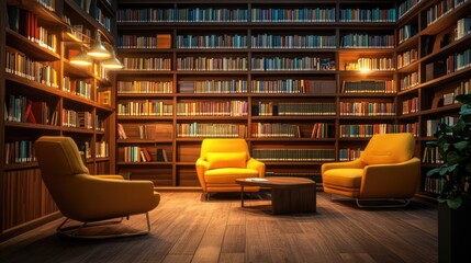 Cozy Reading Nook Surrounded by Bookshelves