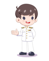 Cute style white uniform Thai government officer cartoon illustration