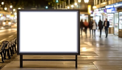 Fototapeta premium Blank Illuminated Billboard, City Street At Night. Marketing, Advertising, Announcement Concept.
