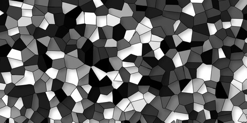Abstract black, white broken stained-glass background with black line. geometric seamless pattern with 3d shapes triangle background. colorful low poly crystal mosaic and tiles background pattern.