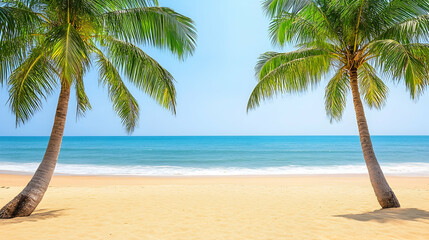 Tropical Beach With Palm Trees, ocean, waves, sand, summer, vacation