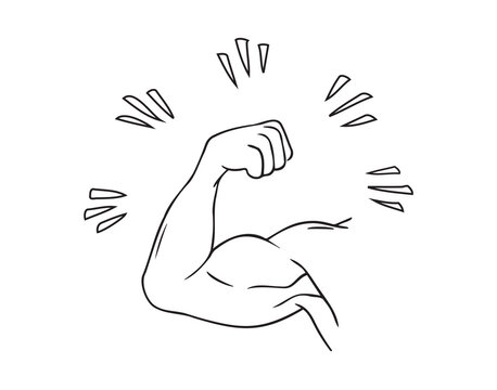 Hand drawn Biceps of a Strong Arm, athlete, bodybuilder bicep, jock, strength, sport man, athlete. Doodle vector illustration of a strong man bicep concept