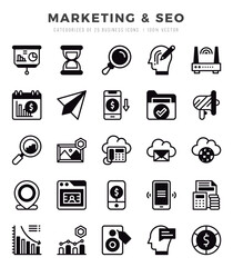 Marketing & SEO Icon Pack 25 Vector Symbols for Web Design.