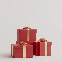 Obraz premium 3D rendering of red gift boxes with golden ribbon, isolated on a white background