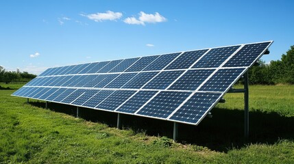 A field of solar panels capturing the sun energy in an eco-friendly solar farm for sustainable power.