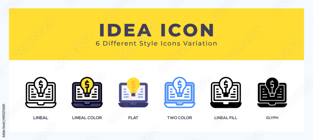 Poster idea icon set with different styles. icons designed in filled. outline. flat. glyph and line colored