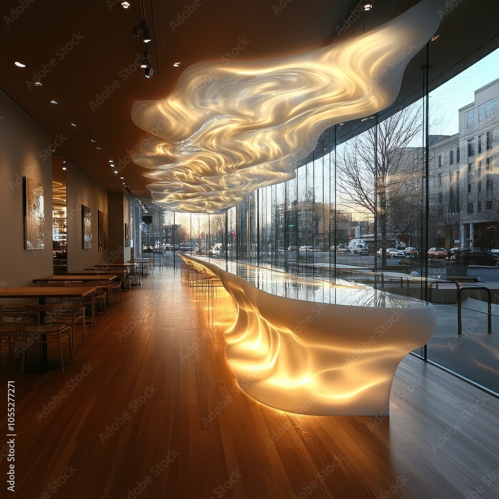 Poster exploring the fusion of abstract light installations and modern art a creative encounter in contempo