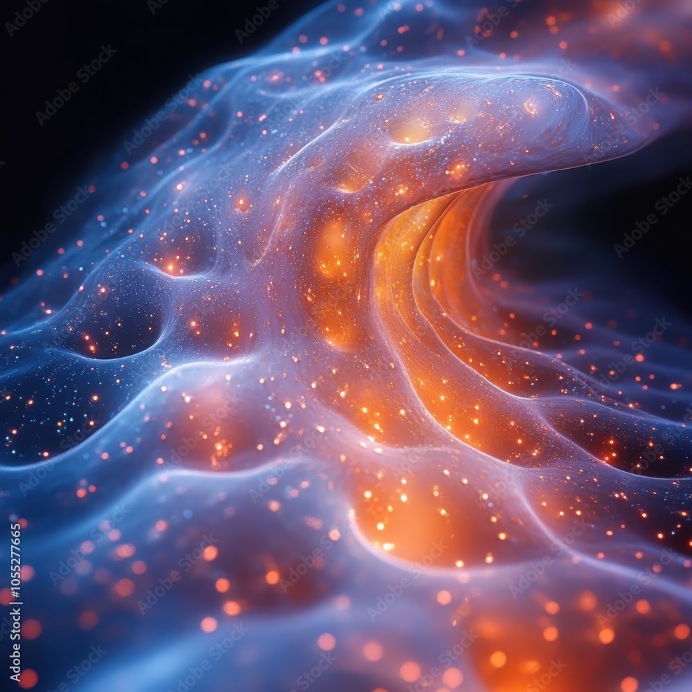 Poster exploring abstract microfluidics visualization of liquid dynamics in scientific research and applica