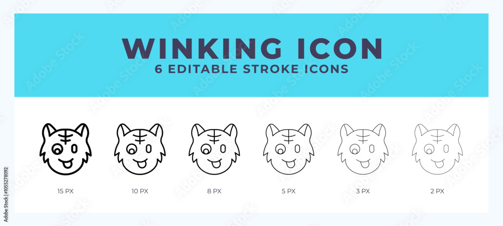 Poster winking cat line icon for websites and apps. vector illustration with editable stroke.