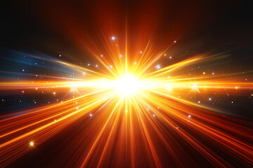 Abstract Bright Sunset background, with Gold lens flare effects, with dynamic divergent lines, radiating from a central point, on a dark background, for overlay or screen filter	