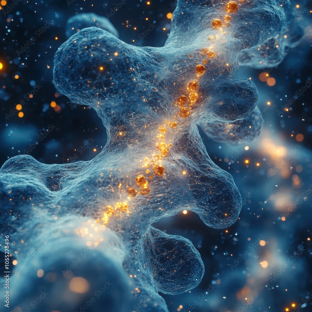 Poster exploring the abstract molecular structure of protein crystallization through intricate scientific v