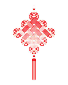 Chinese lucky knot with tassel. Lunar new year decoration. Red traditional Chinese ornament. Vector illustration isolated on white background