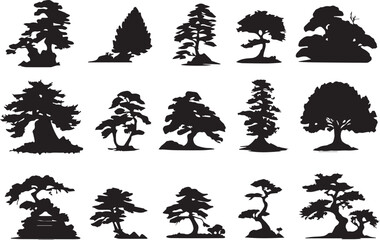Set Trees. Hand drawn vector illustration	