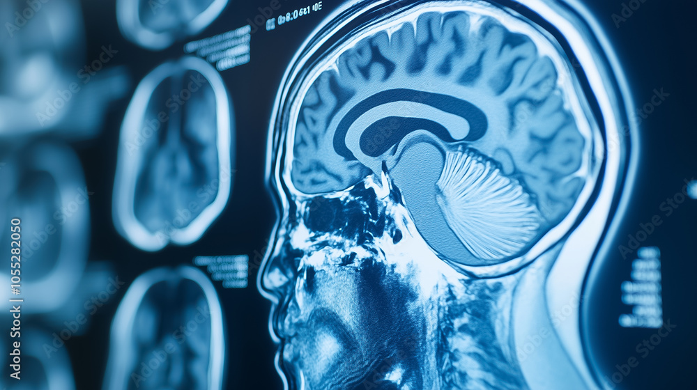 Poster ai-generated x-ray visuals illuminate complex brain structures on a lightbox in a clinical environme