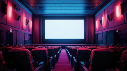 Empty Cinema Theater with Neon Lights