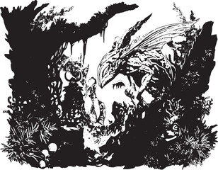 Fantasy forest . Hand drawn vector illustration	