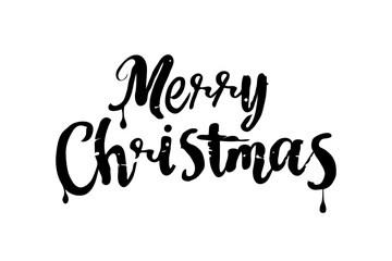 "Merry Christmas" text in black calligraphy on a white background. Vector illustration